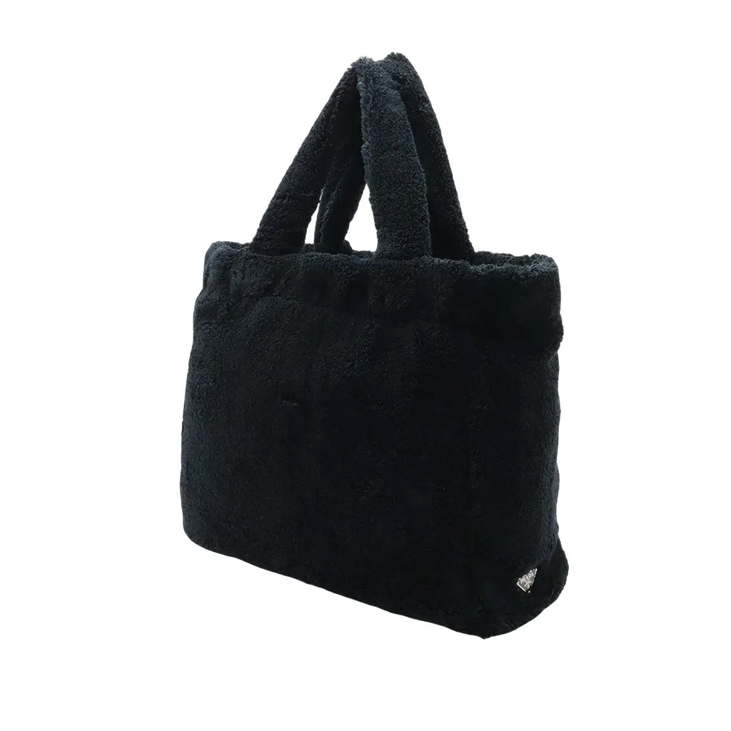 Prada Spugna Terry Cloth Logo Tote Black Very good - Back View