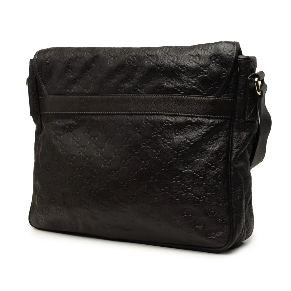 Gucci Guccissima Messenger Bag Brown Leather Very good - Back View