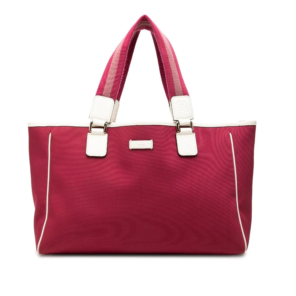 Gucci Canvas Web Tote Pink Canvas Good - Front View