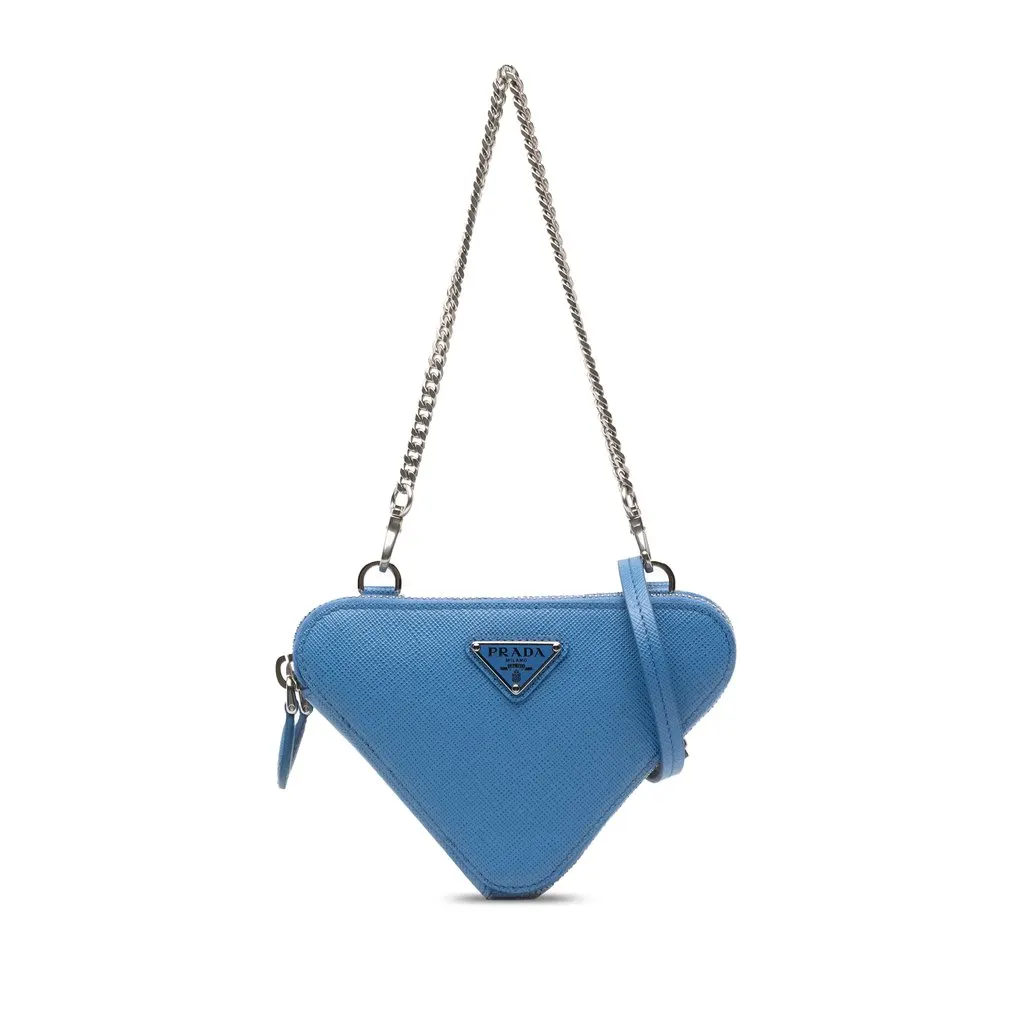 Prada Mini Saffiano Lux Double Triangle Satchel Blue Leather Very good - Front View