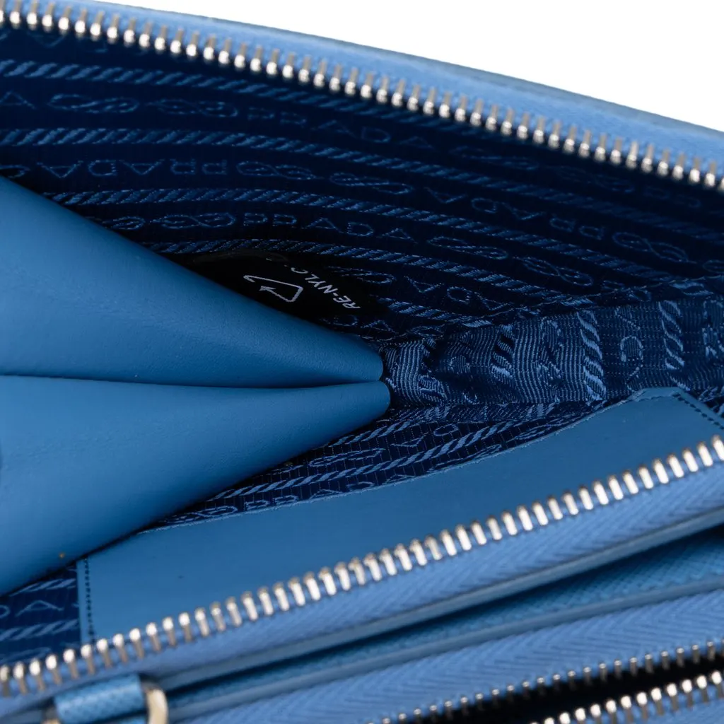 Prada Mini Saffiano Lux Double Triangle Satchel Blue Leather Very good - Model View