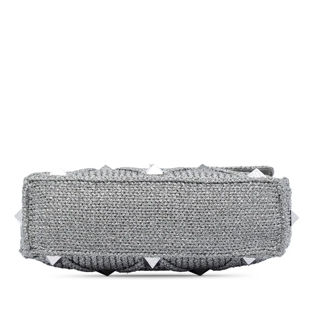 Valentino Large Metallic Knit Roman Stud Satchel Silver Very good - Inside View