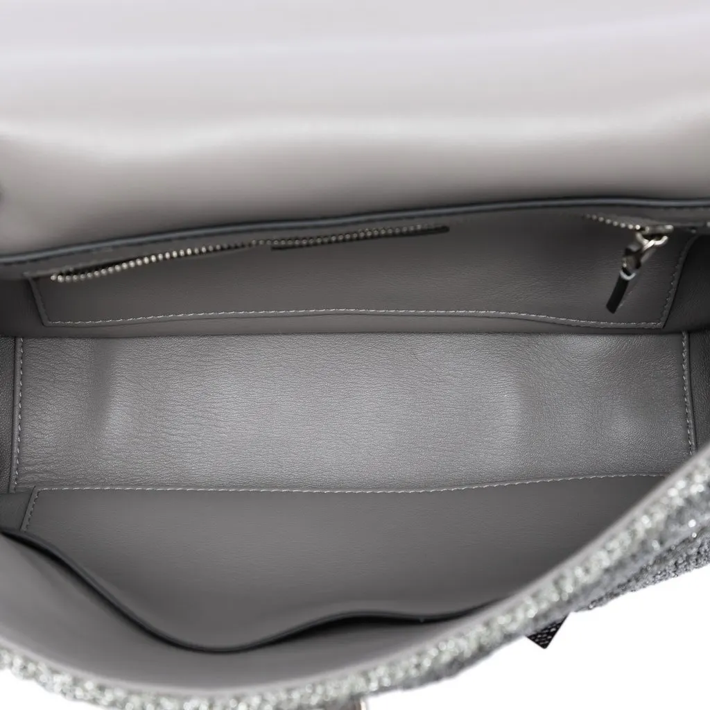 Valentino Large Metallic Knit Roman Stud Satchel Silver Very good - Model View