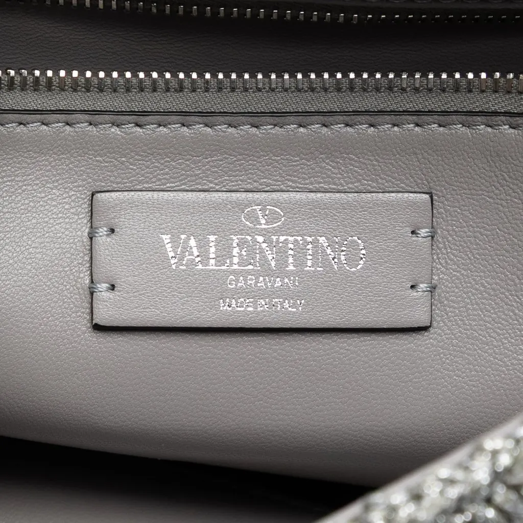 Valentino Large Metallic Knit Roman Stud Satchel Silver Very good - Box View