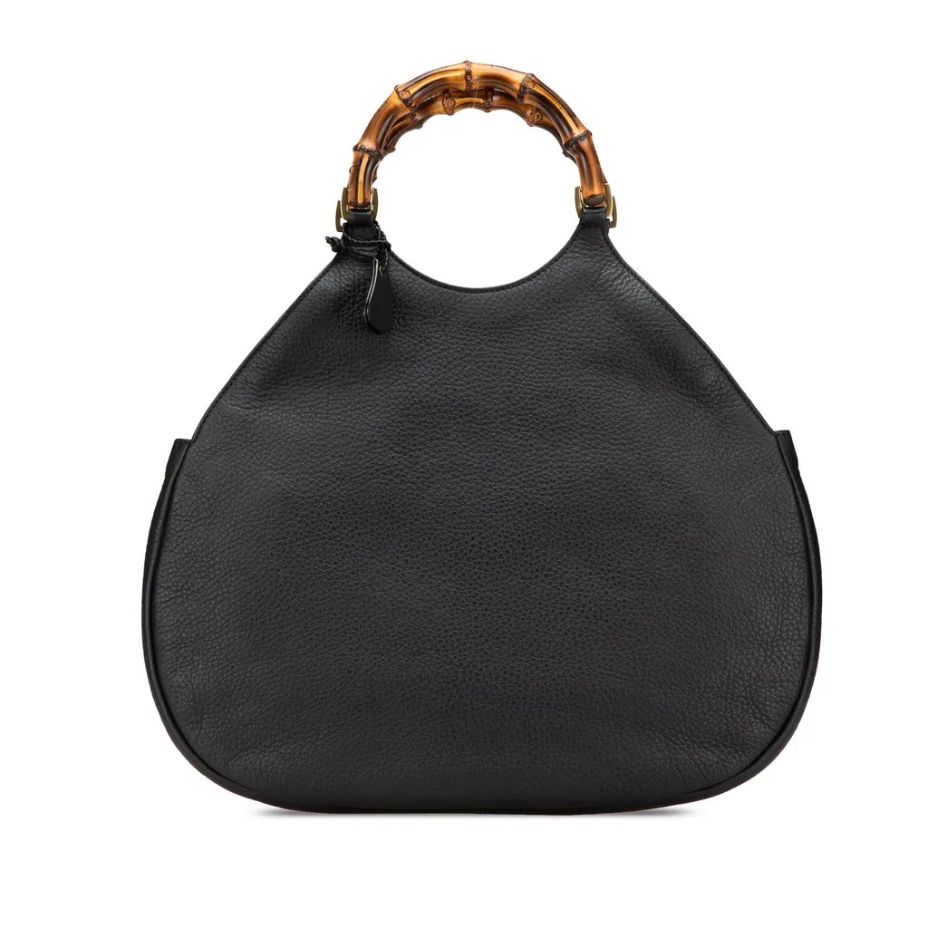 Gucci Pebbled Calfskin Bamboo Hobo Black Leather Very good - Front View