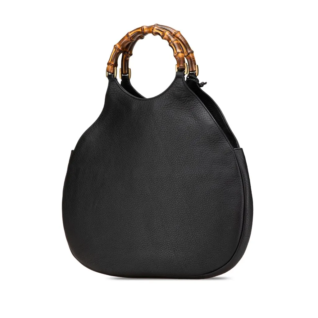 Gucci Pebbled Calfskin Bamboo Hobo Black Leather Very good - Back View