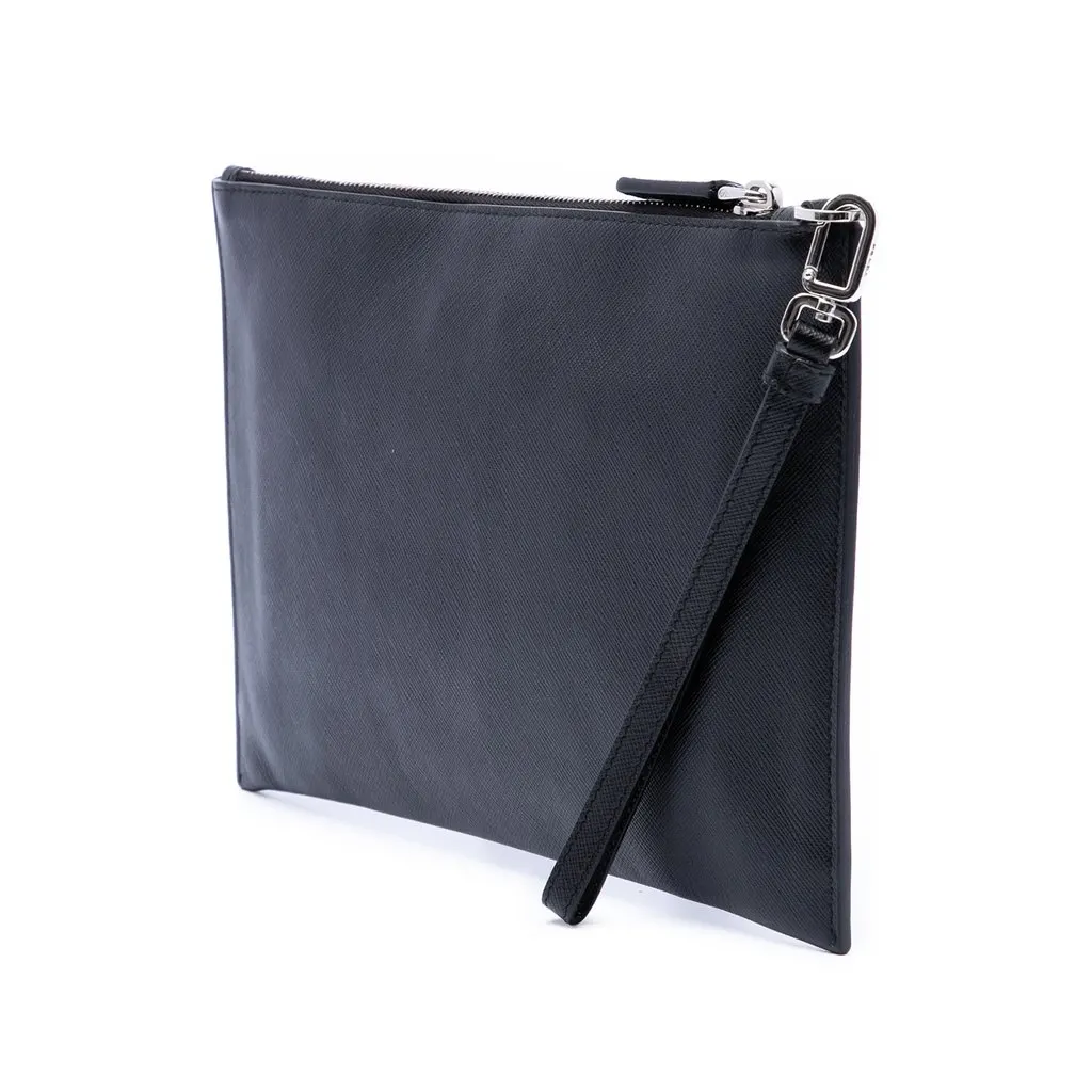 Prada Saffiano Wristlet Clutch Black Leather Very good - Back View