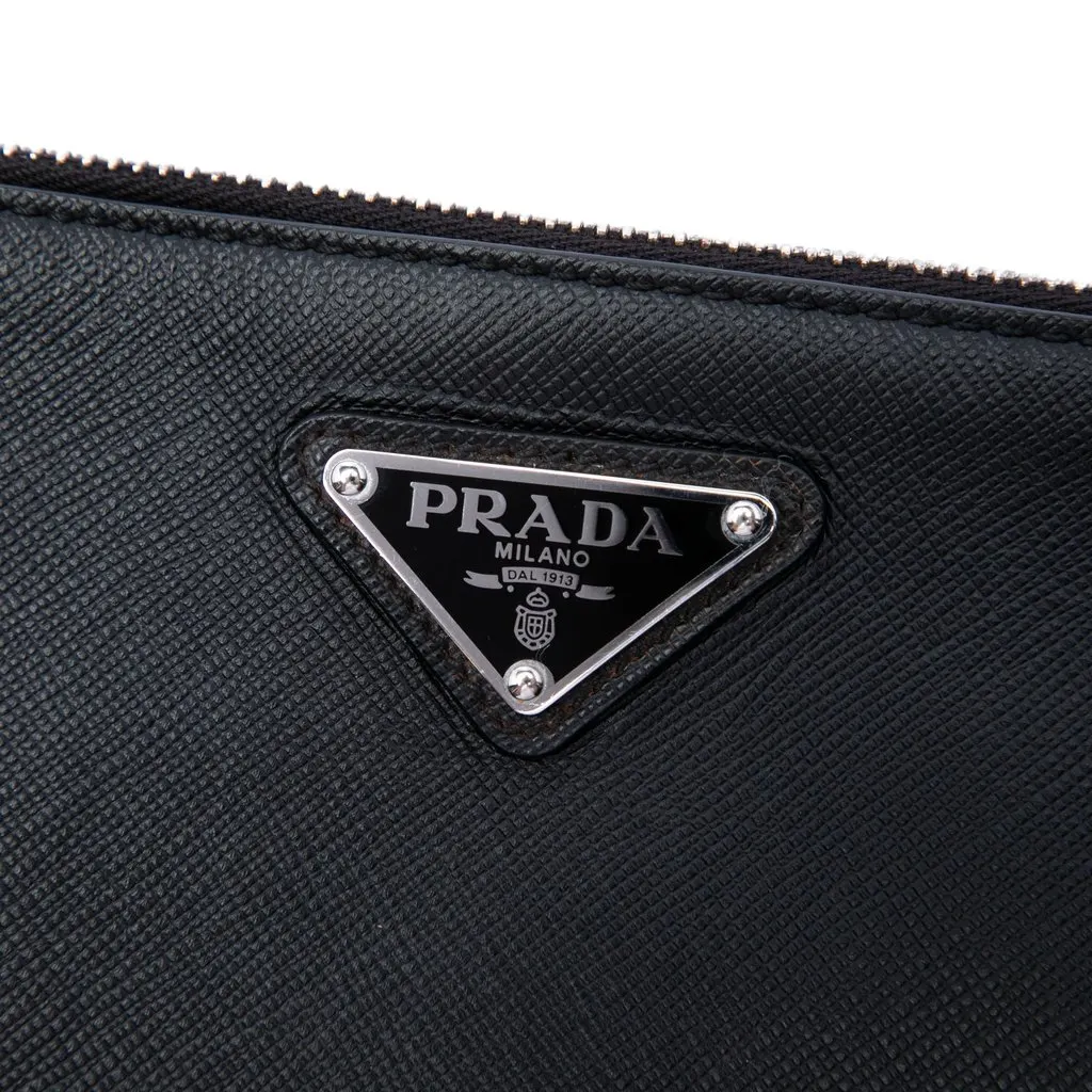Prada Saffiano Wristlet Clutch Black Leather Very good - Box View