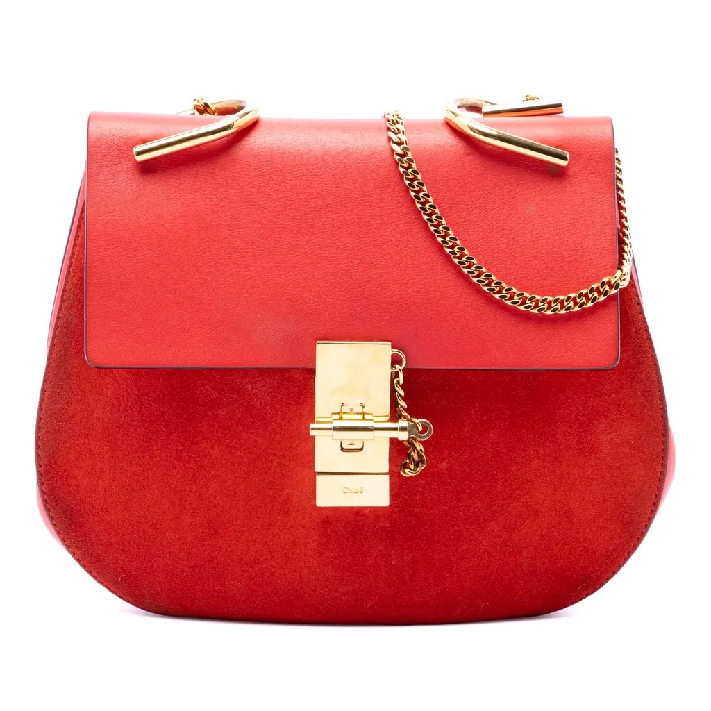 Chloé Small Suede and Calfskin Drew Crossbody Red Suede Very good - Front View