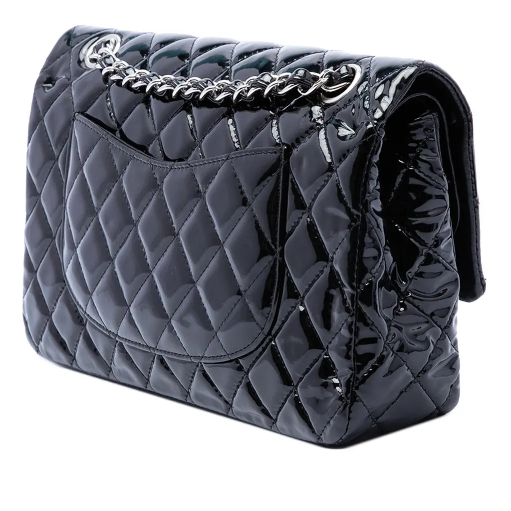 Chanel Medium Classic Patent Double Flap Black Leather Very good - Back View