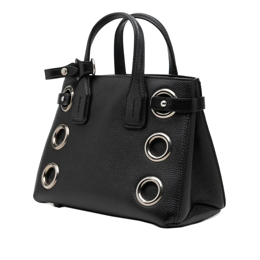 Burberry Baby Grained Calfskin Grommet Banner Satchel Black Leather Good - Back View