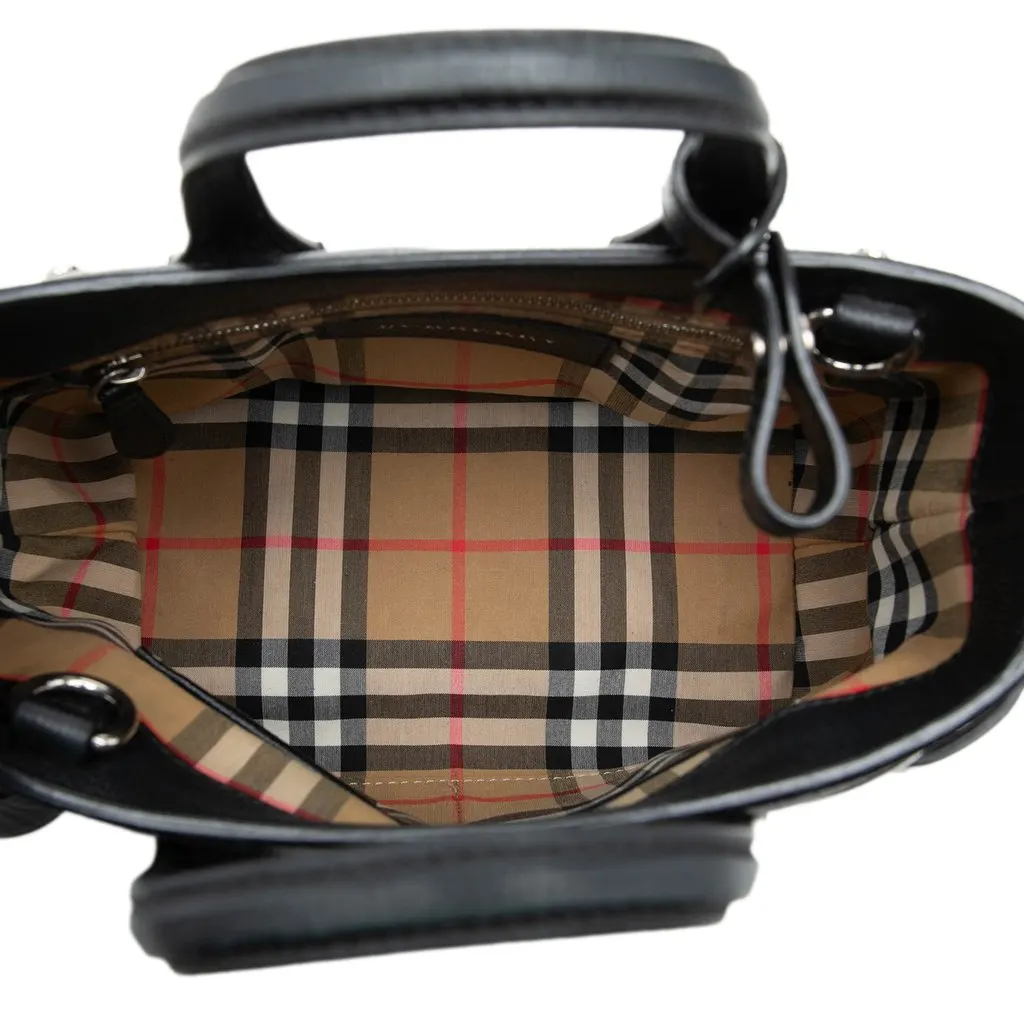 Burberry Baby Grained Calfskin Grommet Banner Satchel Black Leather Good - Model View