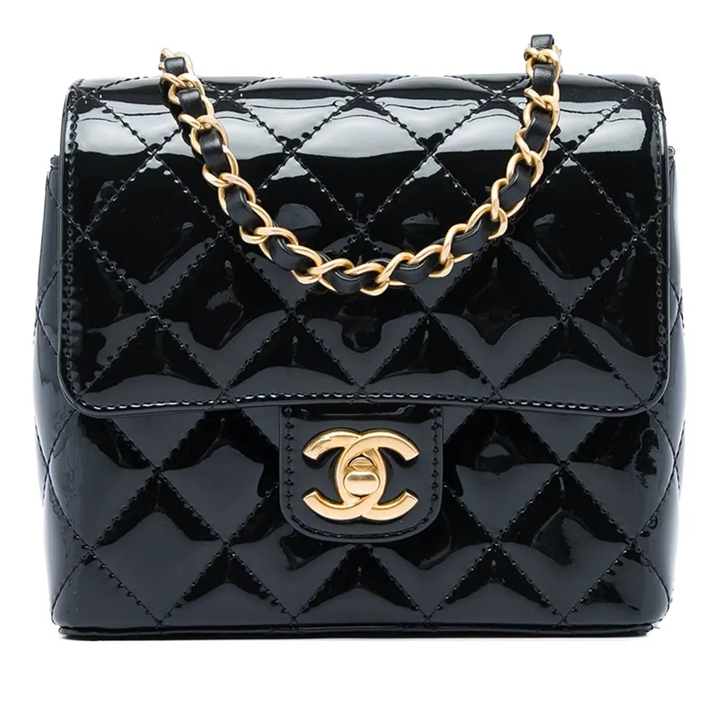 Chanel Mini Square Quilted Patent Single Flap Black Leather Very good - Front View