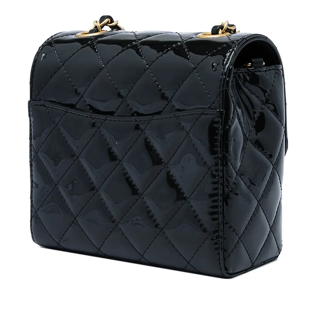 Chanel Mini Square Quilted Patent Single Flap Black Leather Very good - Back View