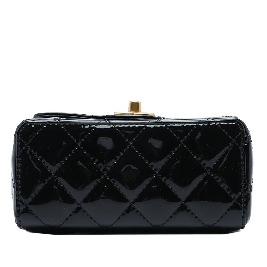 Chanel Mini Square Quilted Patent Single Flap Black Leather Very good - Inside View
