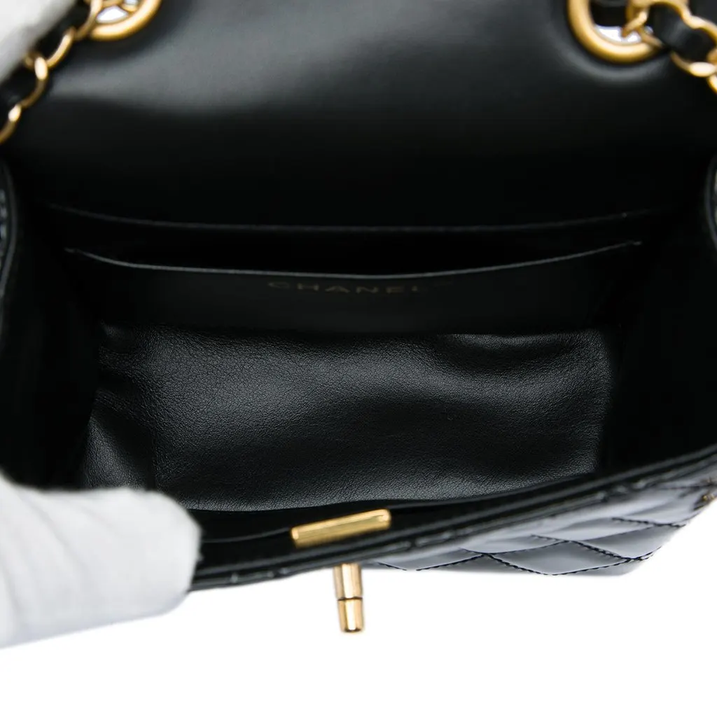 Chanel Mini Square Quilted Patent Single Flap Black Leather Very good - Model View