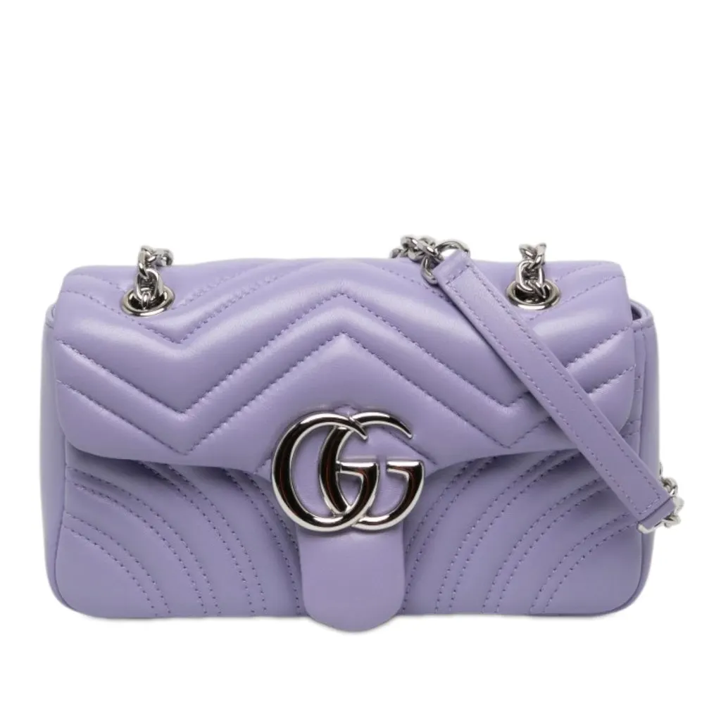Gucci Small GG Marmont Matelasse Calfskin Shoulder Bag Purple Leather Very good - Front View