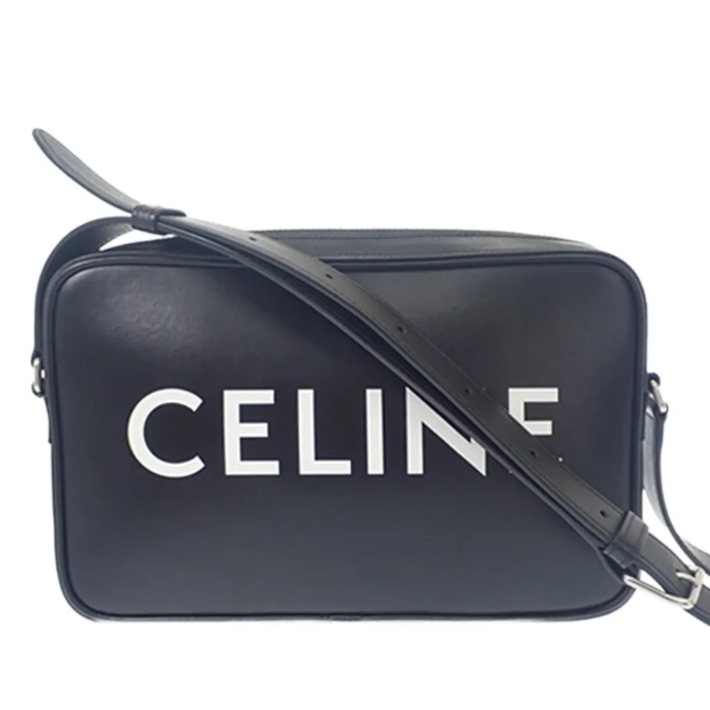 Celine Smooth Calfskin Logo Messenger Bag Black Leather Good - Front View