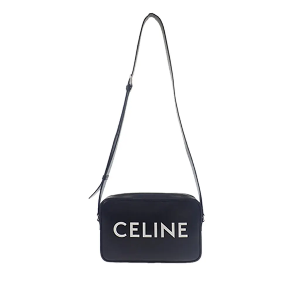 Celine Smooth Calfskin Logo Messenger Bag Black Leather Good - Back View