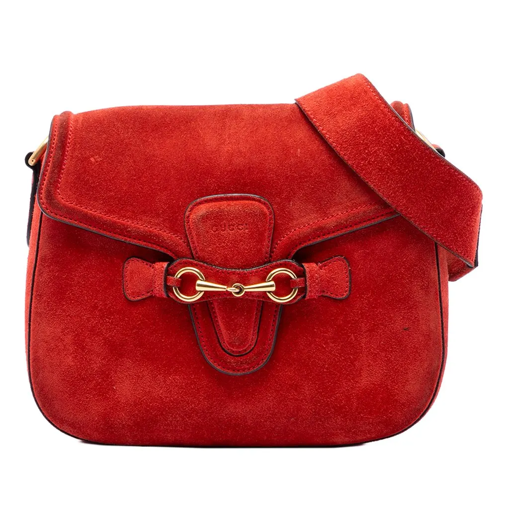 Gucci Medium Suede Lady Web Crossbody Red Leather Very good - Front View