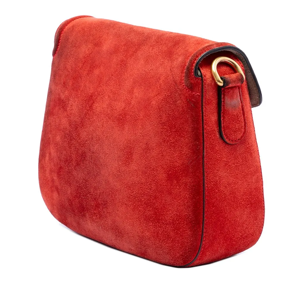 Gucci Medium Suede Lady Web Crossbody Red Leather Very good - Back View