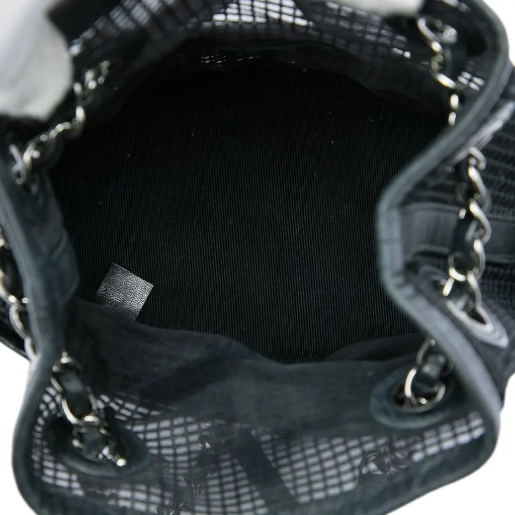 Chanel CC Mesh and Perforated Calfskin Bucket Bag Black Very good - Model View