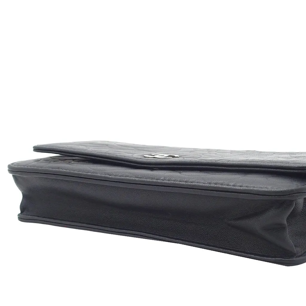 Chanel CC Embossed Lambskin Camellia Wallet On Chain Black Leather Very good - Inside View