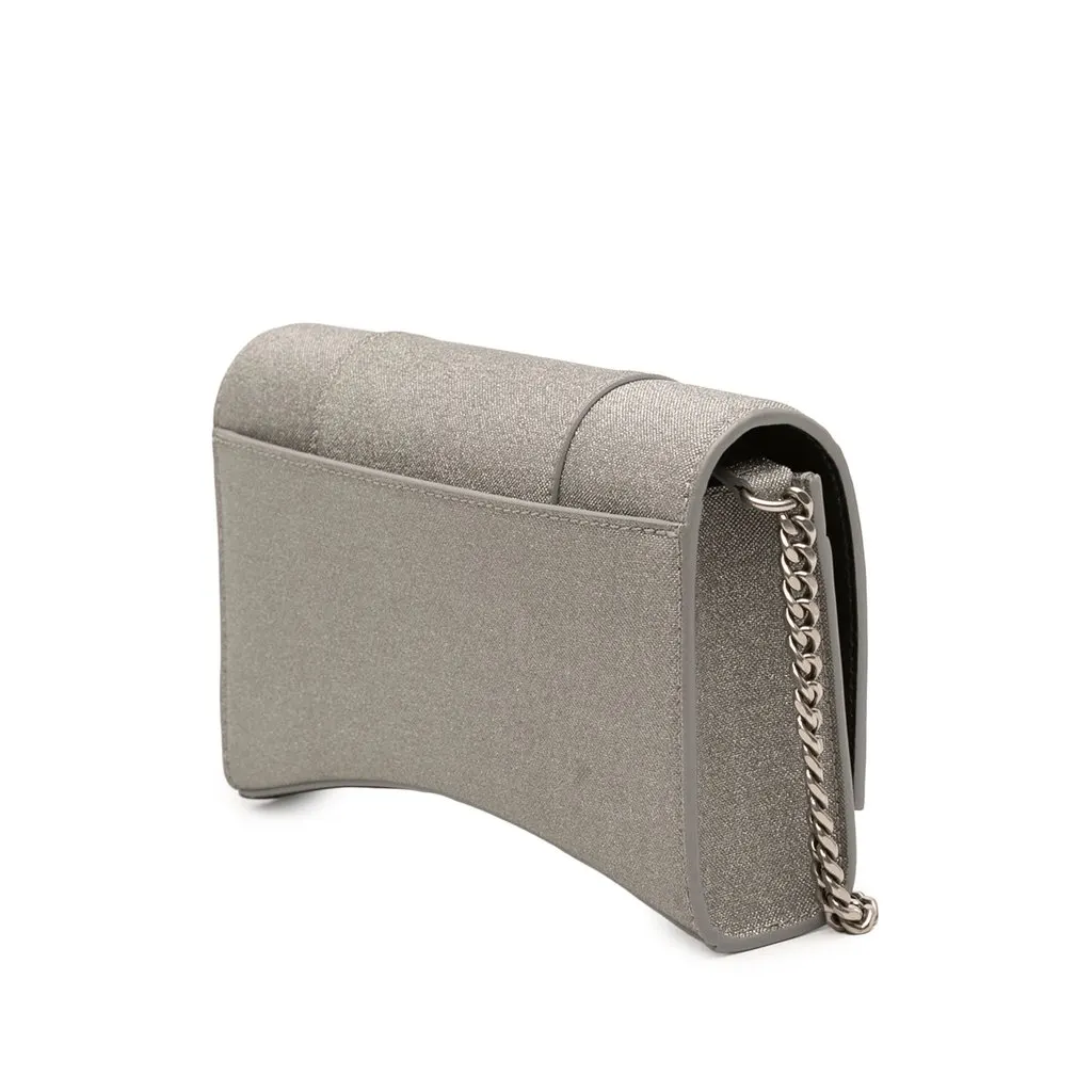 Balenciaga Glitter Fabric Hourglass Wallet On Chain Silver Polyester Very good - Back View