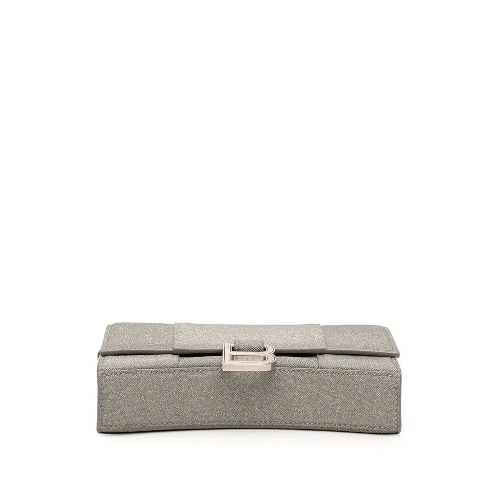 Balenciaga Glitter Fabric Hourglass Wallet On Chain Silver Polyester Very good - Inside View