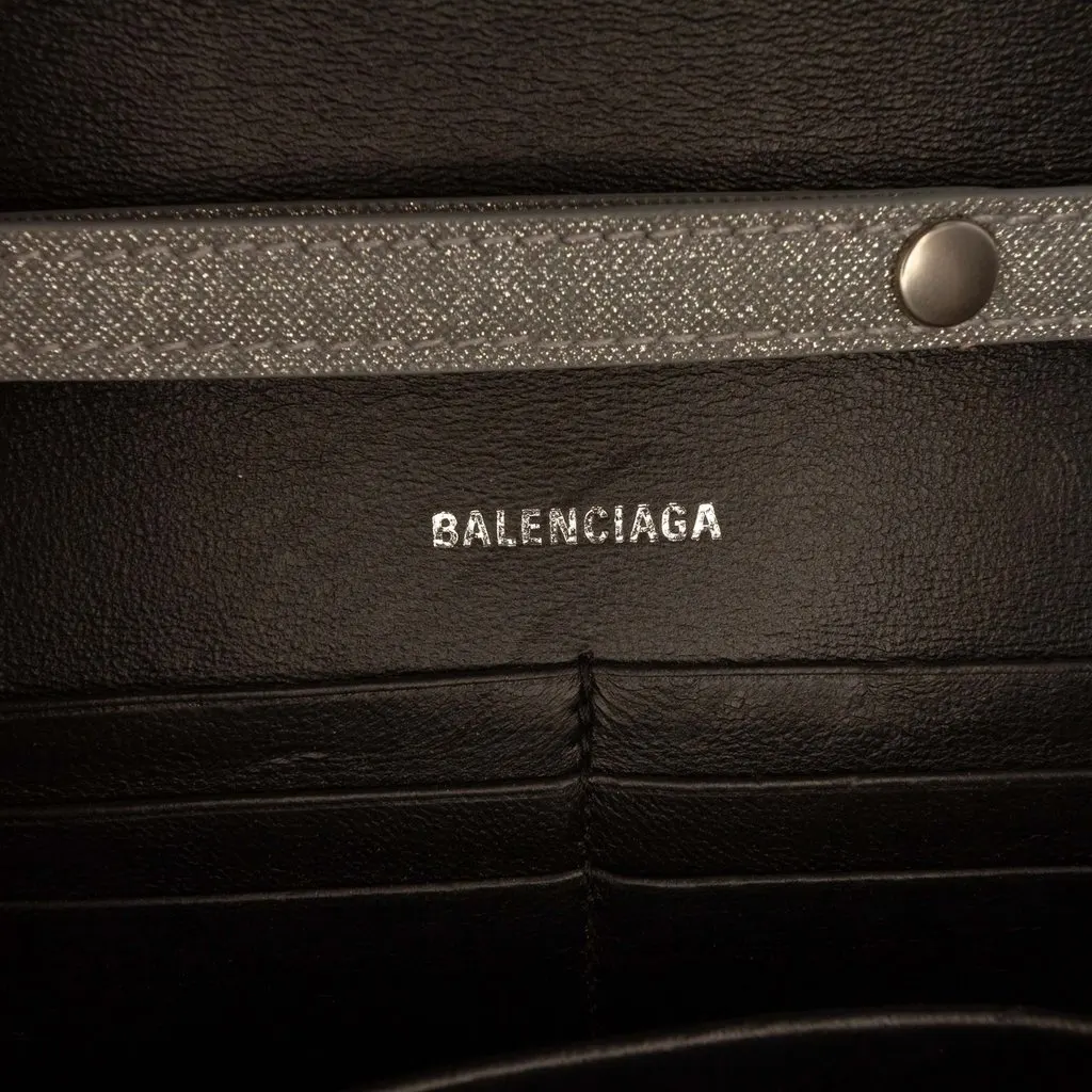 Balenciaga Glitter Fabric Hourglass Wallet On Chain Silver Polyester Very good - Box View