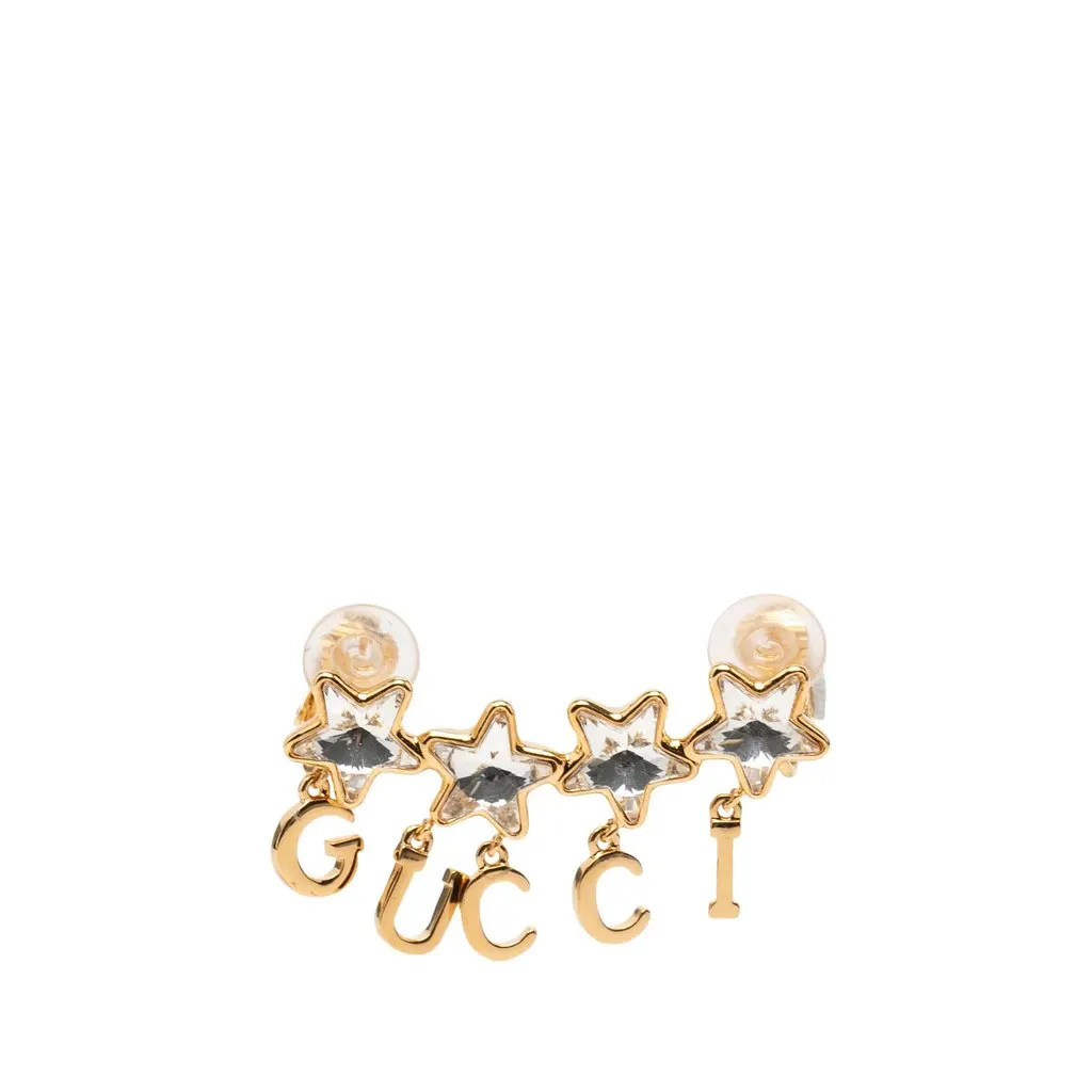 Gucci Gold Plated Crystal Star Script Ear Cuff Gold Metal Very good - Front View