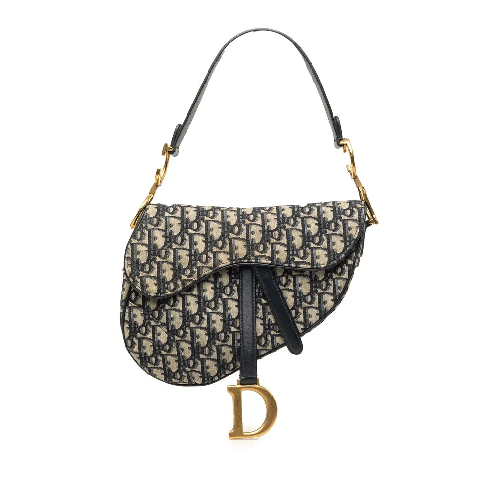 Dior Oblique Canvas Saddle Bag Blue Very good - Front View