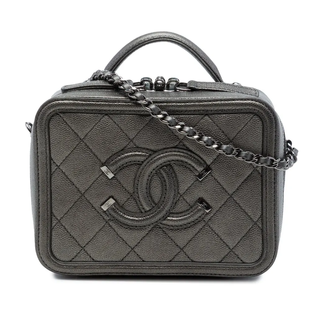 Chanel Small Metallic Caviar CC Filigree Vanity Case MultiColor Leather Very good - Front View