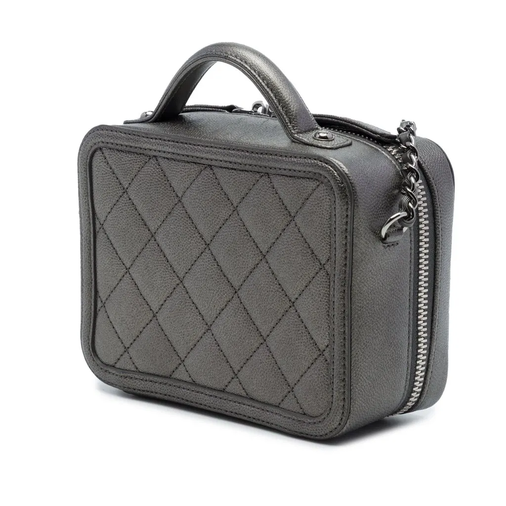 Chanel Small Metallic Caviar CC Filigree Vanity Case MultiColor Leather Very good - Back View