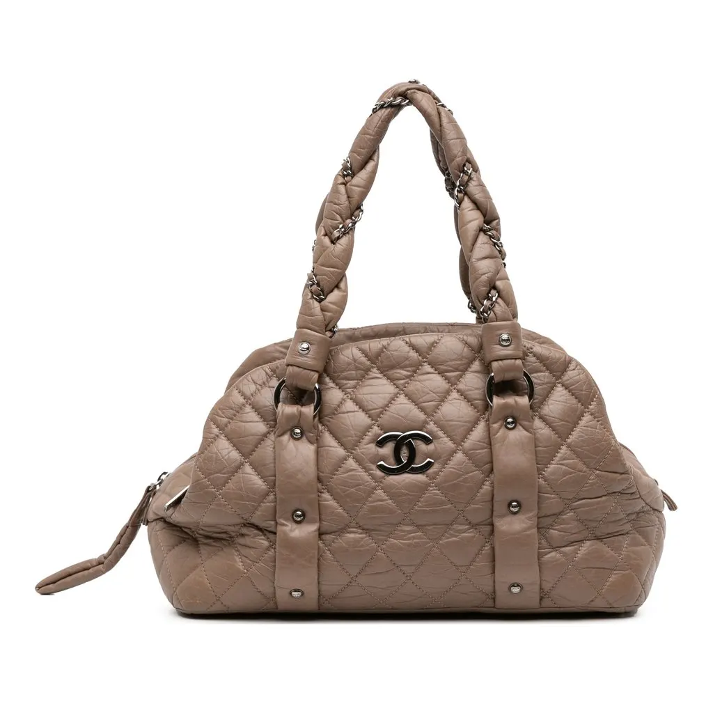 Chanel Distressed Lambskin Lady Braid Bowler Bag Brown Leather Good - Front View