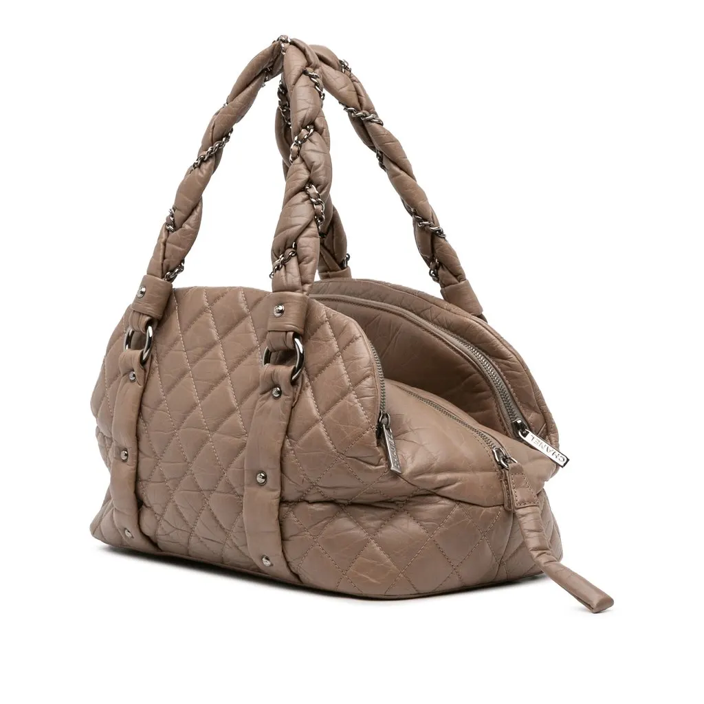 Chanel Distressed Lambskin Lady Braid Bowler Bag Brown Leather Good - Back View