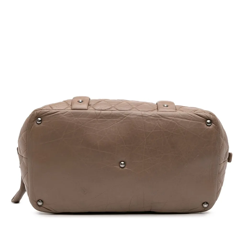 Chanel Distressed Lambskin Lady Braid Bowler Bag Brown Leather Good - Inside View
