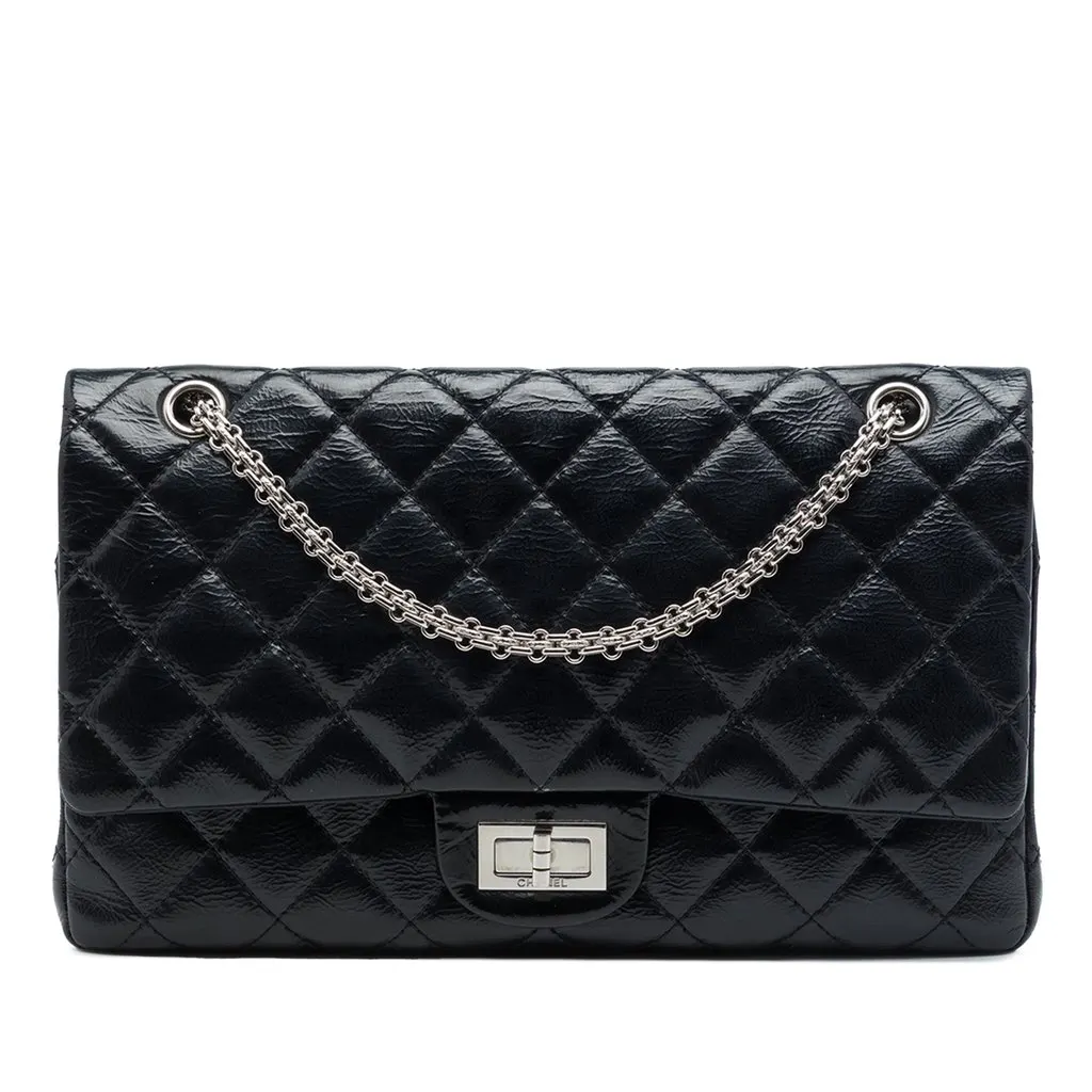 Chanel Quilted Aged Calfskin Reissue 2.55 Double Flap 227 Black Leather Very good - Front View