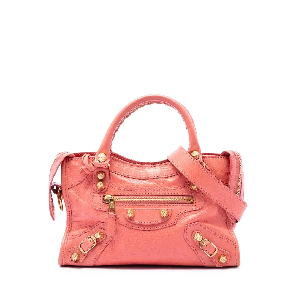 Balenciaga Mini Lambskin Motocross Giant 21 City Satchel Pink Leather Good - Front View