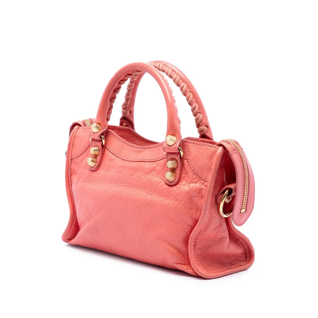 Balenciaga Mini Lambskin Motocross Giant 21 City Satchel Pink Leather Good - Back View