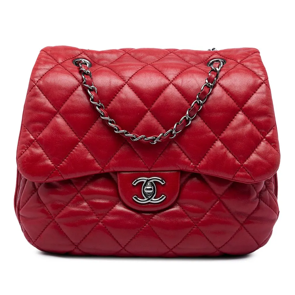 Chanel Medium Quilted Lambskin 3 Accordion Flap Red Leather Good - Front View