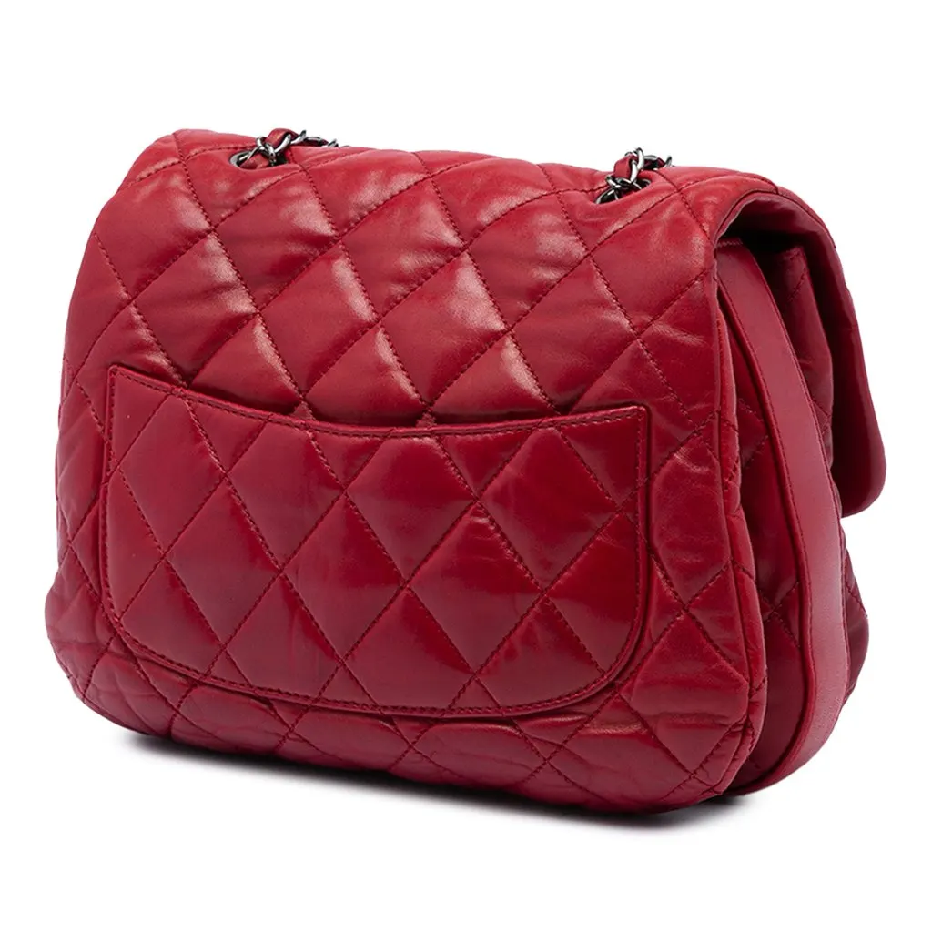 Chanel Medium Quilted Lambskin 3 Accordion Flap Red Leather Good - Back View