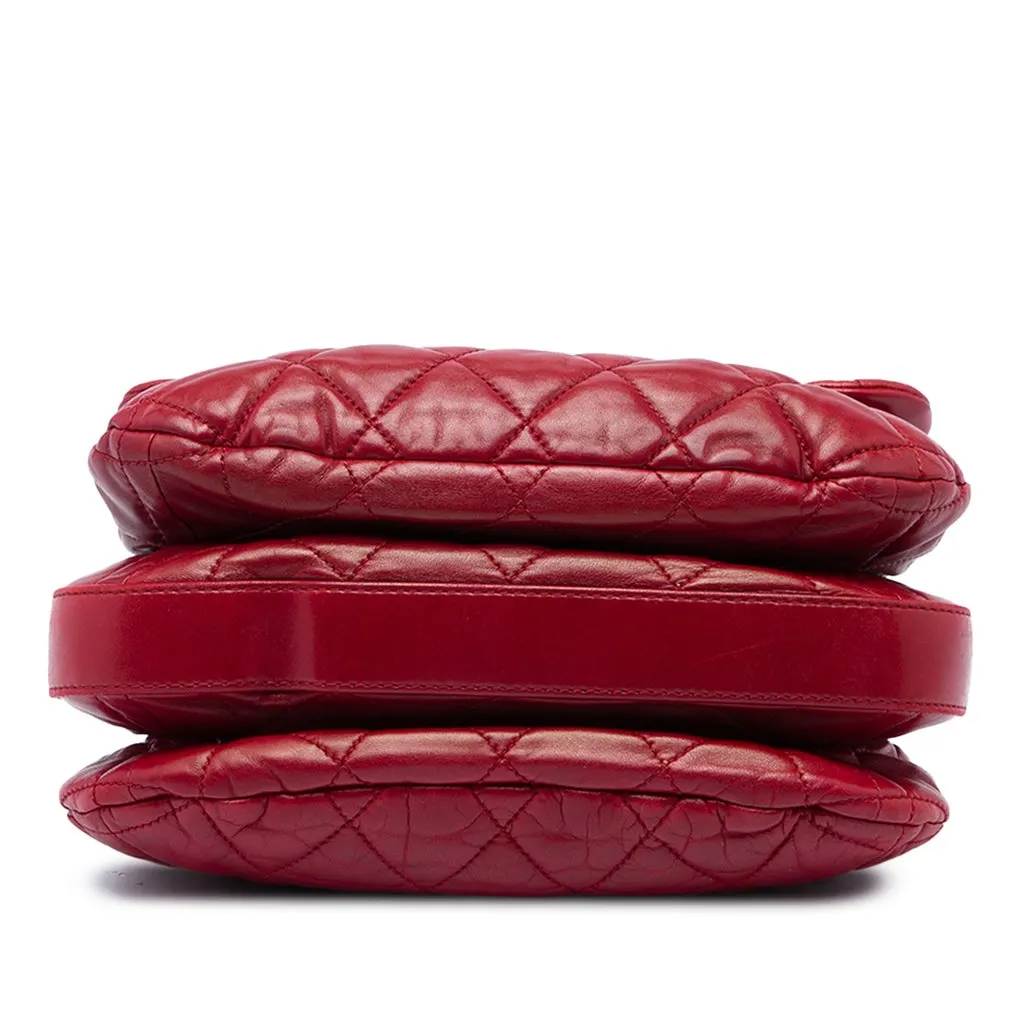 Chanel Medium Quilted Lambskin 3 Accordion Flap Red Leather Good - Inside View