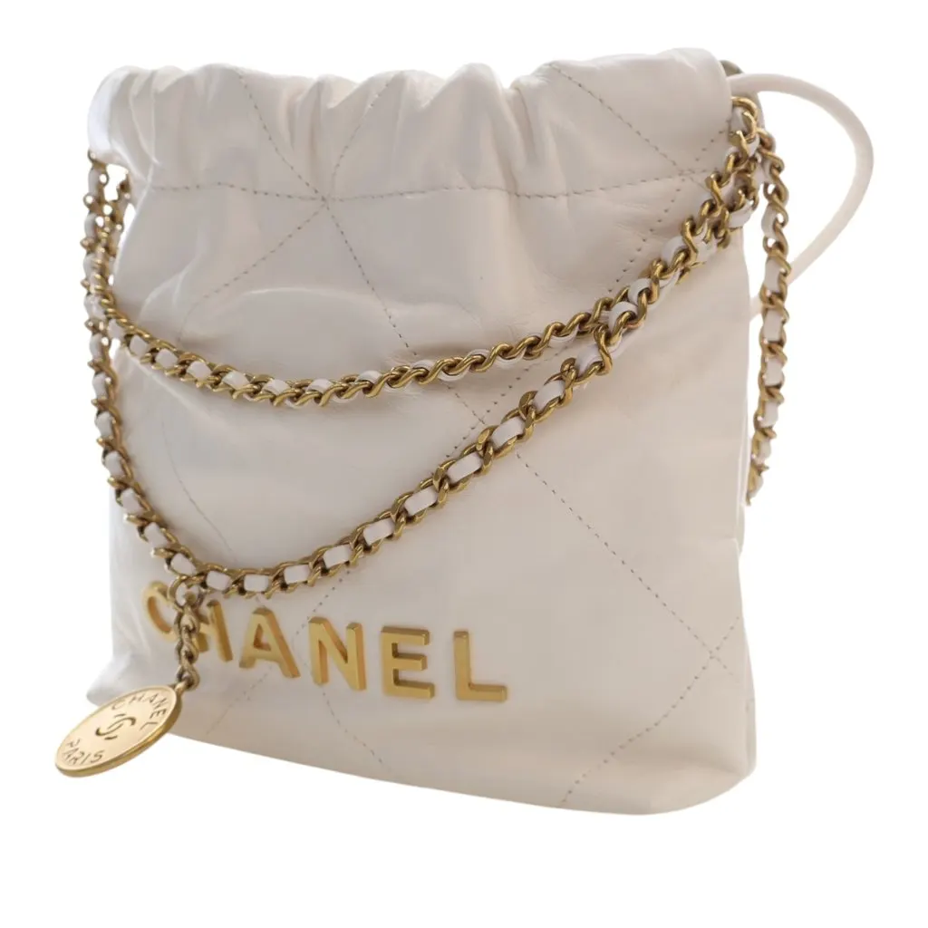 Chanel Mini Shiny Calfskin 22 Hobo White Leather Very good - Inside View