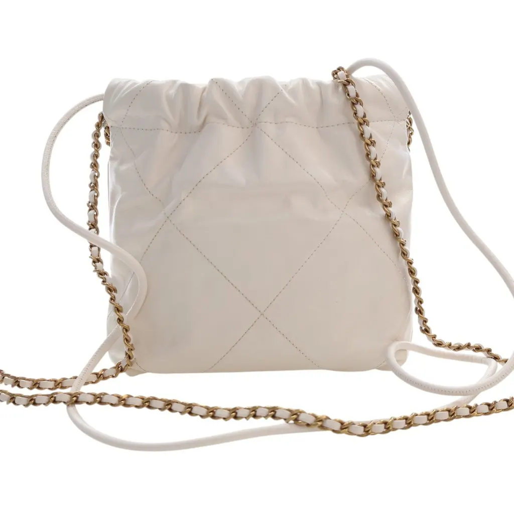 Chanel Mini Shiny Calfskin 22 Hobo White Leather Very good - Model View
