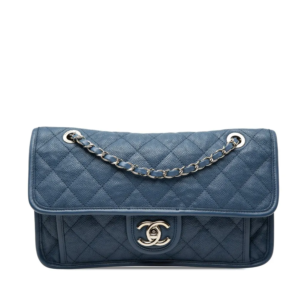 Chanel Medium Caviar French Riviera Flap Blue Leather Very good - Front View