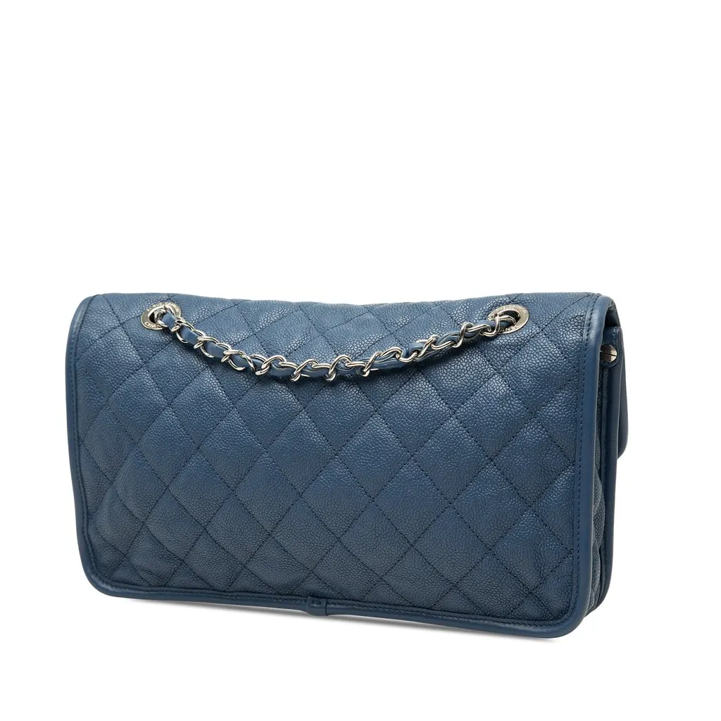 Chanel Medium Caviar French Riviera Flap Blue Leather Very good - Back View