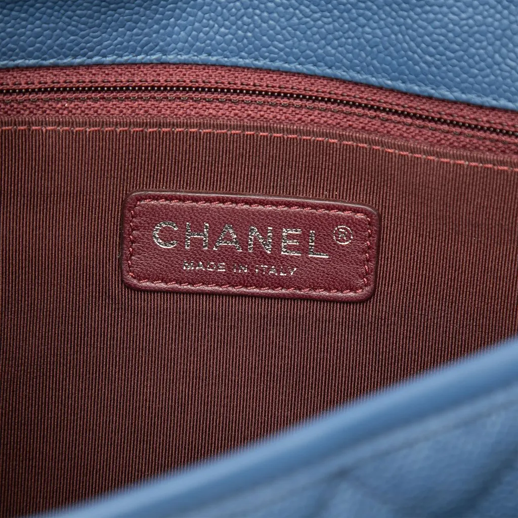 Chanel Medium Caviar French Riviera Flap Blue Leather Very good - Box View