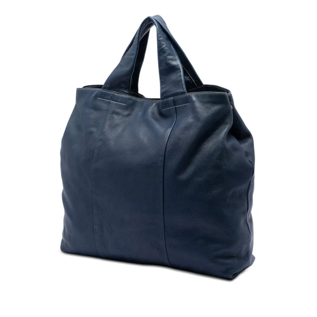 Prada Vitello Daino Shopper Tote Blue Leather Very good - Back View