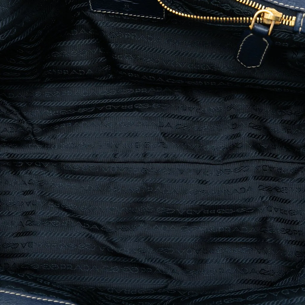Prada Vitello Daino Shopper Tote Blue Leather Very good - Model View